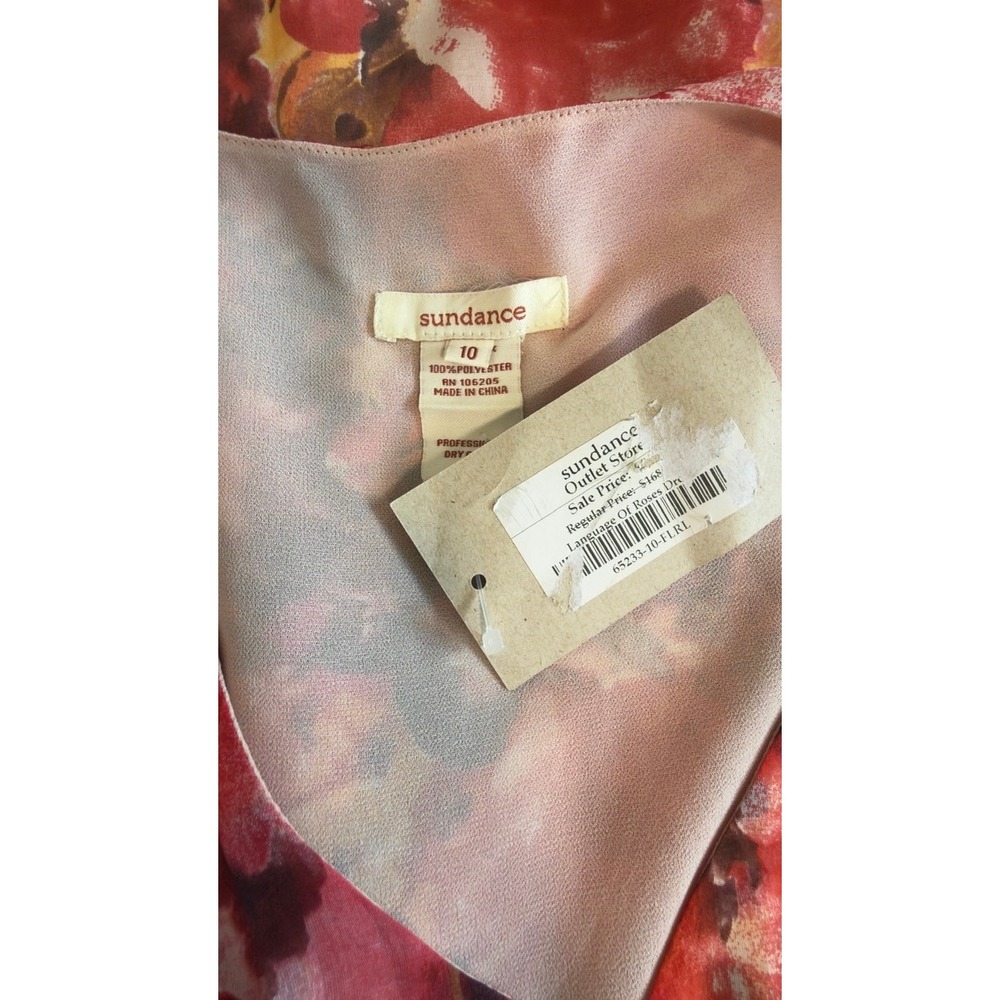 NWT Sundance, Women's, Red Floral, Silk, V-Neck, Tie Waist, Dress Size 10 - Picture 4 of 12